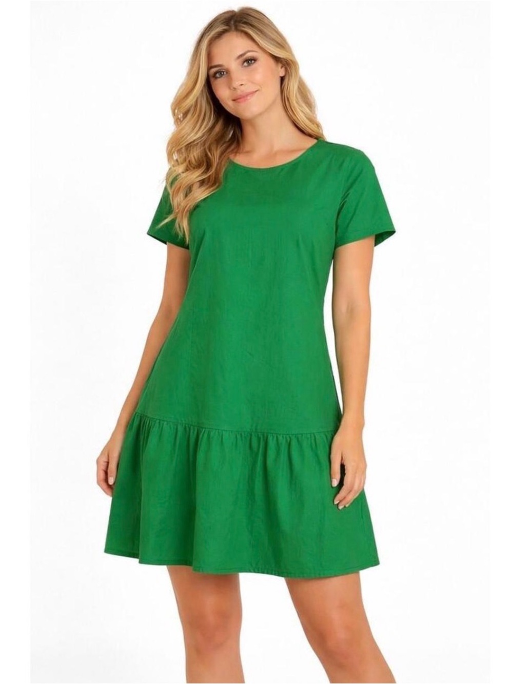 Universal Standard J Crew Green Poplin Drop Waist Dress Size Small Preppy Ruffle